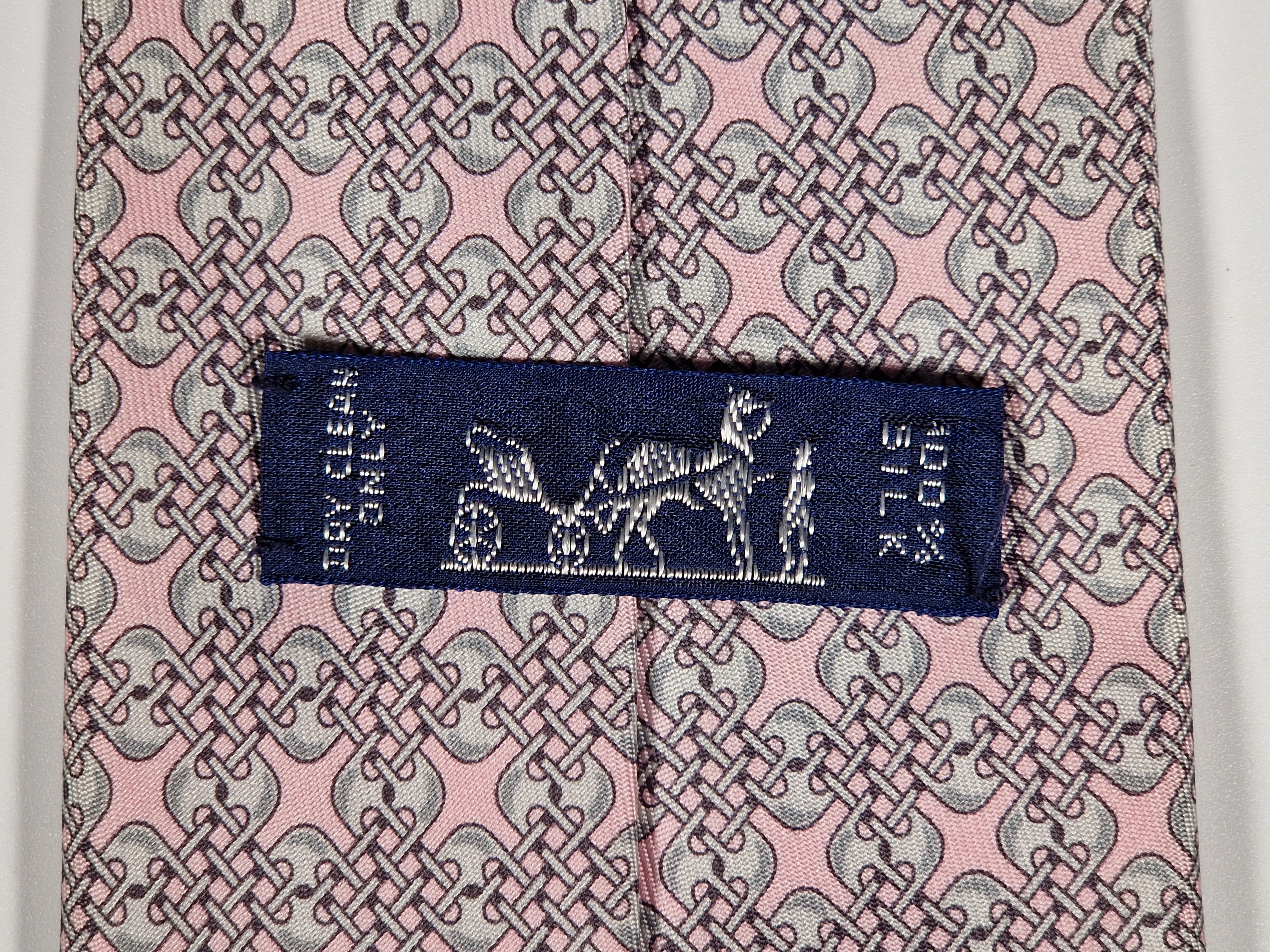 Hermès silk tie pink equestrian pattern 5529 UA