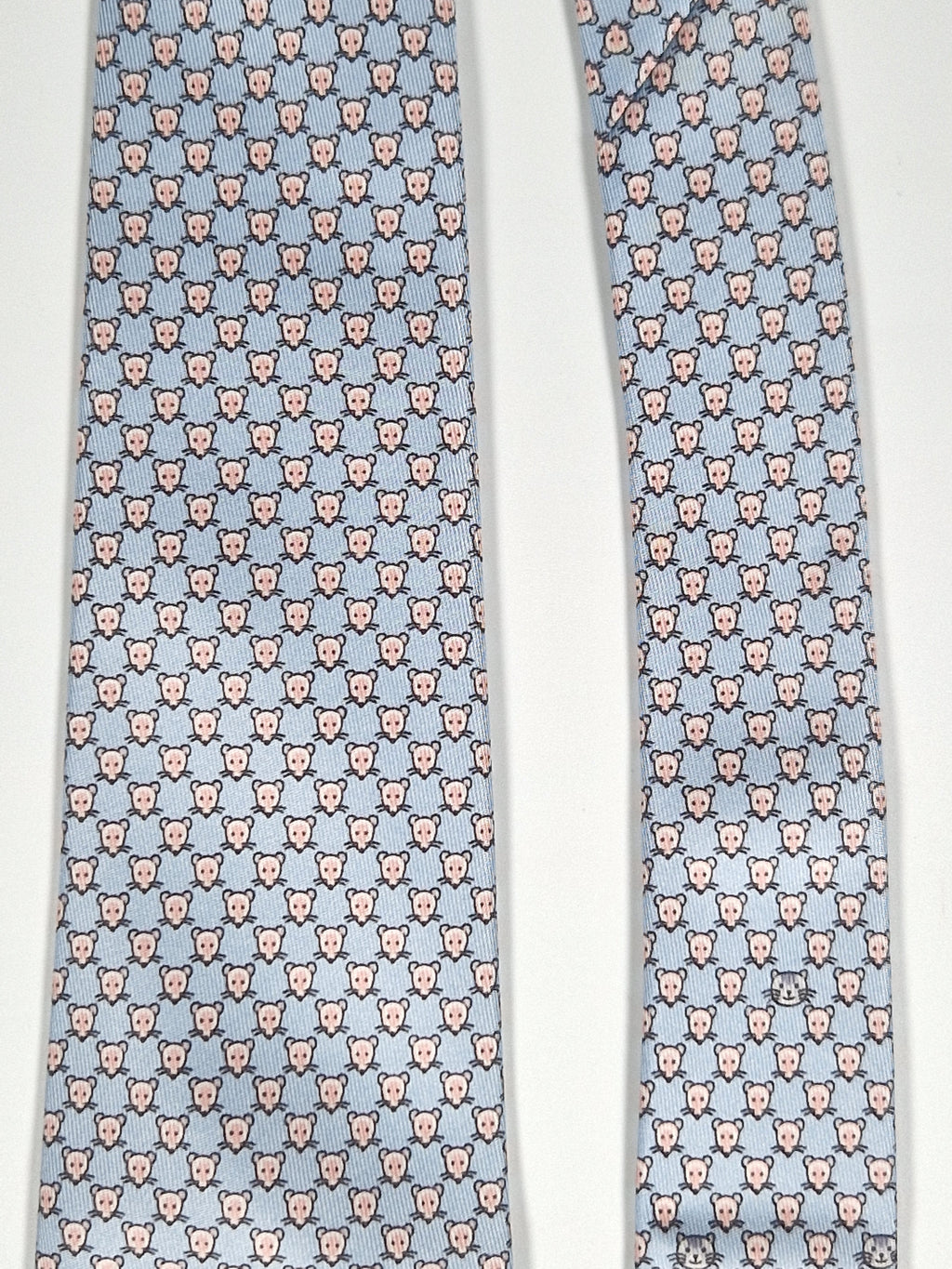 Hermès silk tie blue cat and mice whimsical pattern 5542 UA