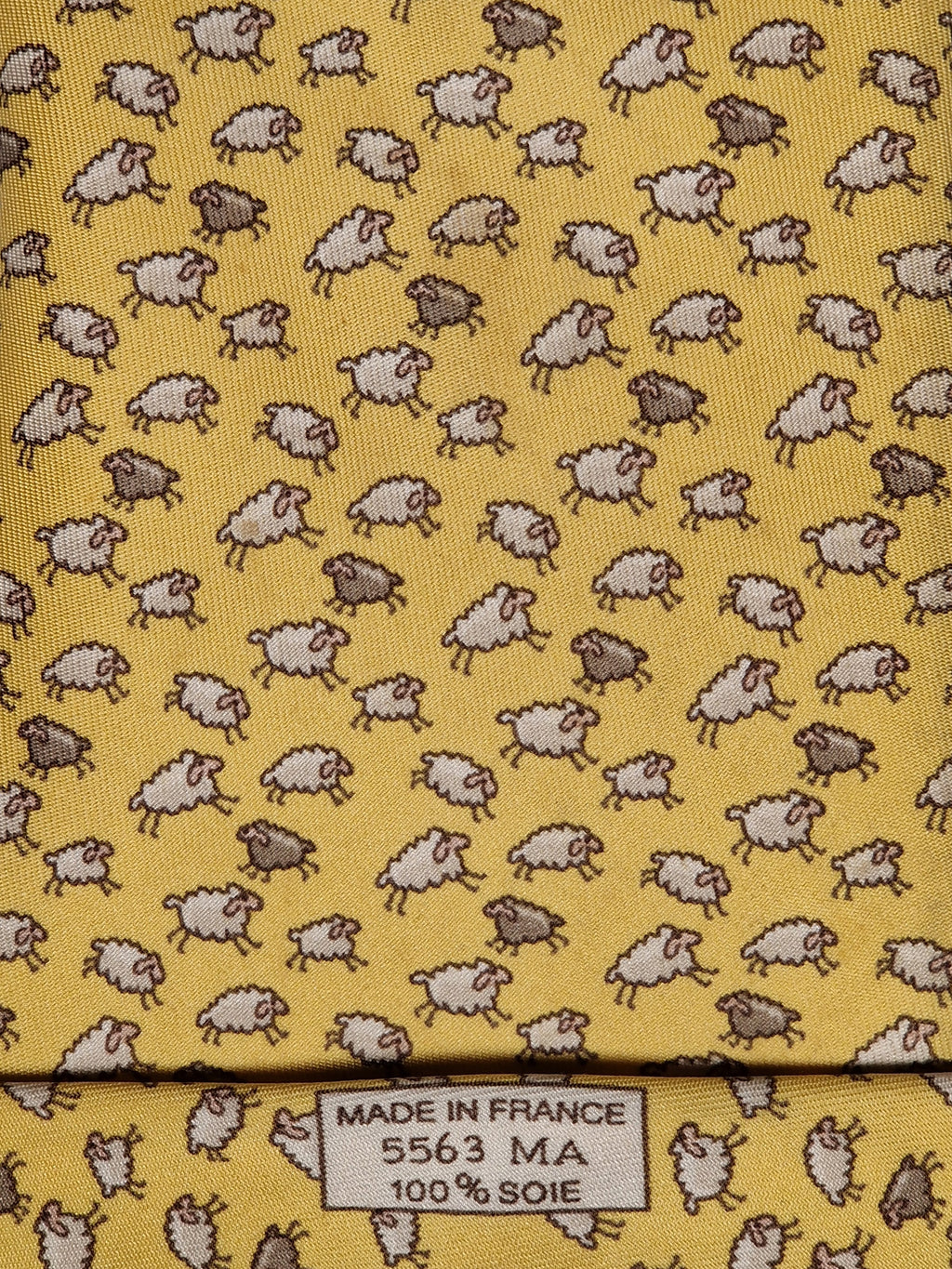 Hermès silk tie yellow sheep whimsical pattern 5563 MA