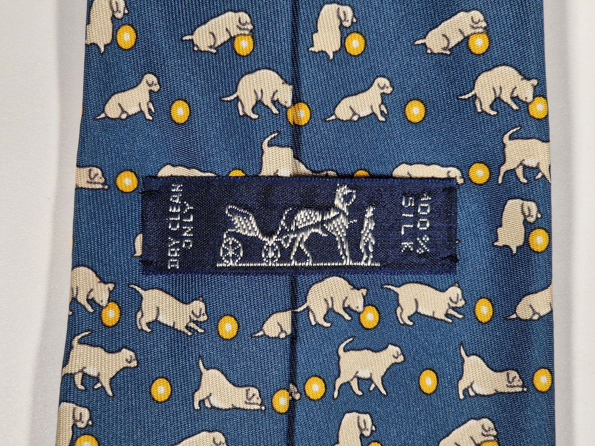 005574 Hermès tie blue playing puppet 5574 MA
