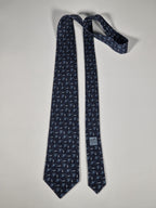 Hermès silk tie blue dragon and rabbit 5607 MA