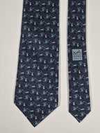 Hermès silk tie blue dragon and rabbit 5607 MA