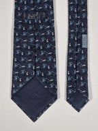 Hermès silk tie blue dragon and rabbit 5607 MA