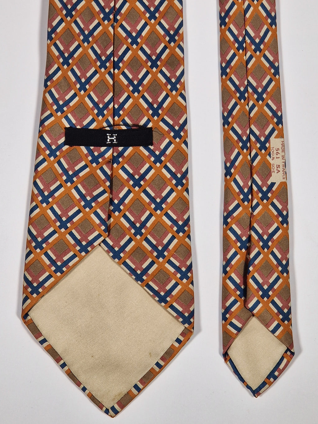 000561 Hermès tie brown chekerd pattern 561 SA