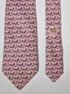 005634 Hermès tie pink whimsical seahorse and kangaroo 5634 EA