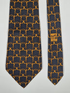 Hermés wide vintage silk tie black and yellow equestrian 585 SA