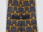 Hermés wide vintage silk tie black and yellow equestrian 585 SA