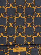 Hermés wide vintage silk tie black and yellow equestrian 585 SA