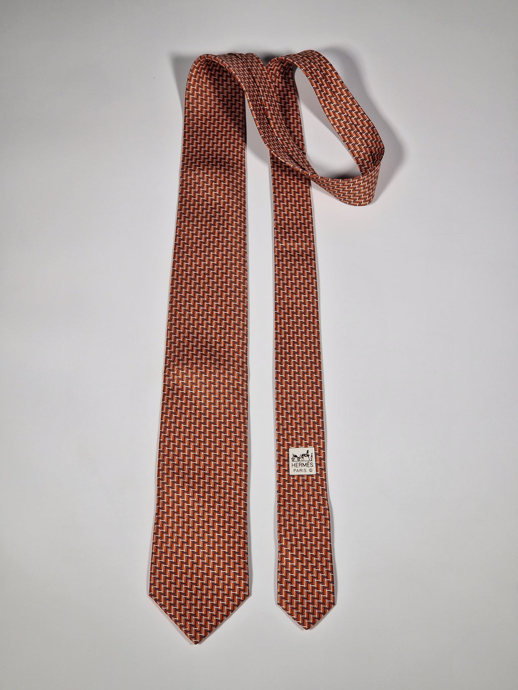605680 Hermès tie orange H pattern 605680 PA