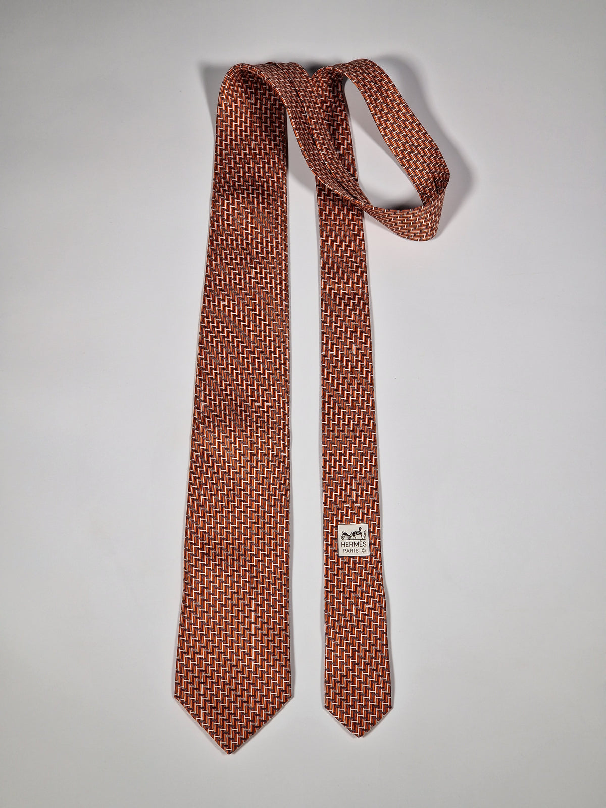 605680 Hermès tie orange H pattern 605680 PA