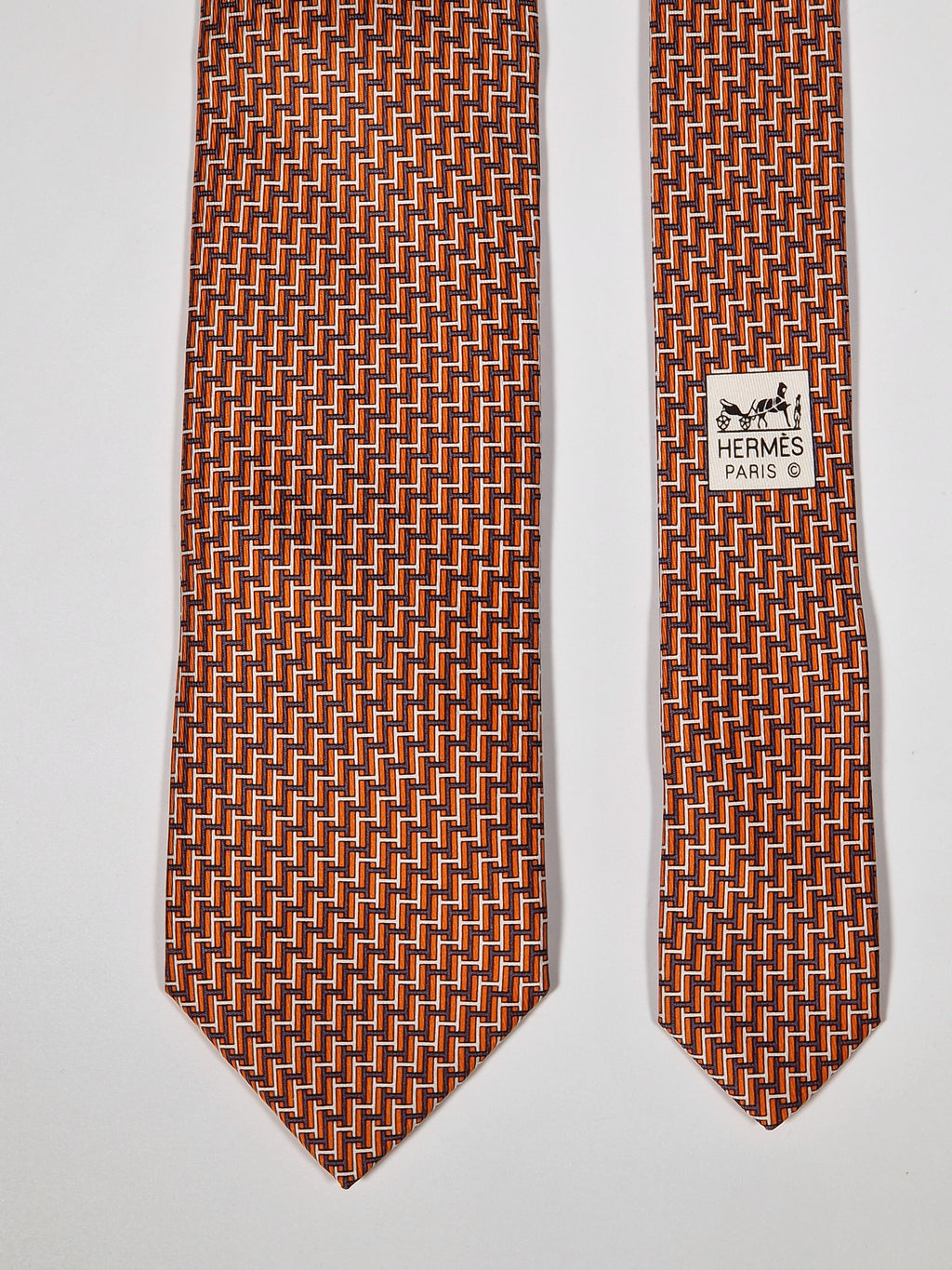 605680 Hermès tie orange H pattern 605680 PA