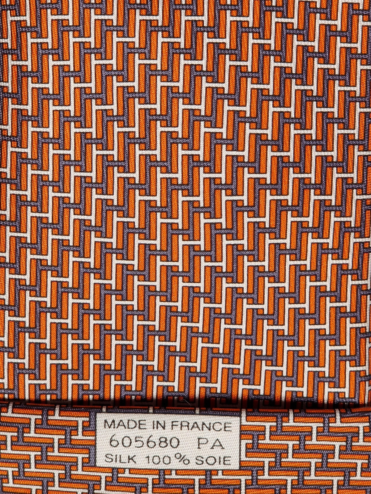 605680 Hermès tie orange H pattern 605680 PA