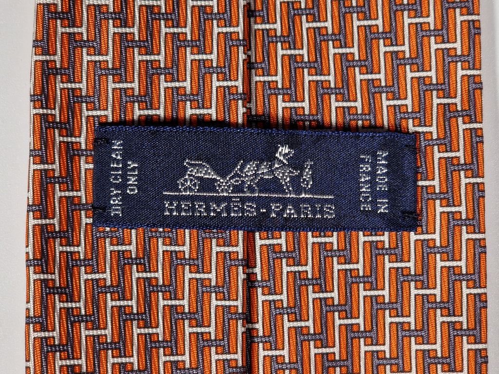 605680 Hermès tie orange H pattern 605680 PA