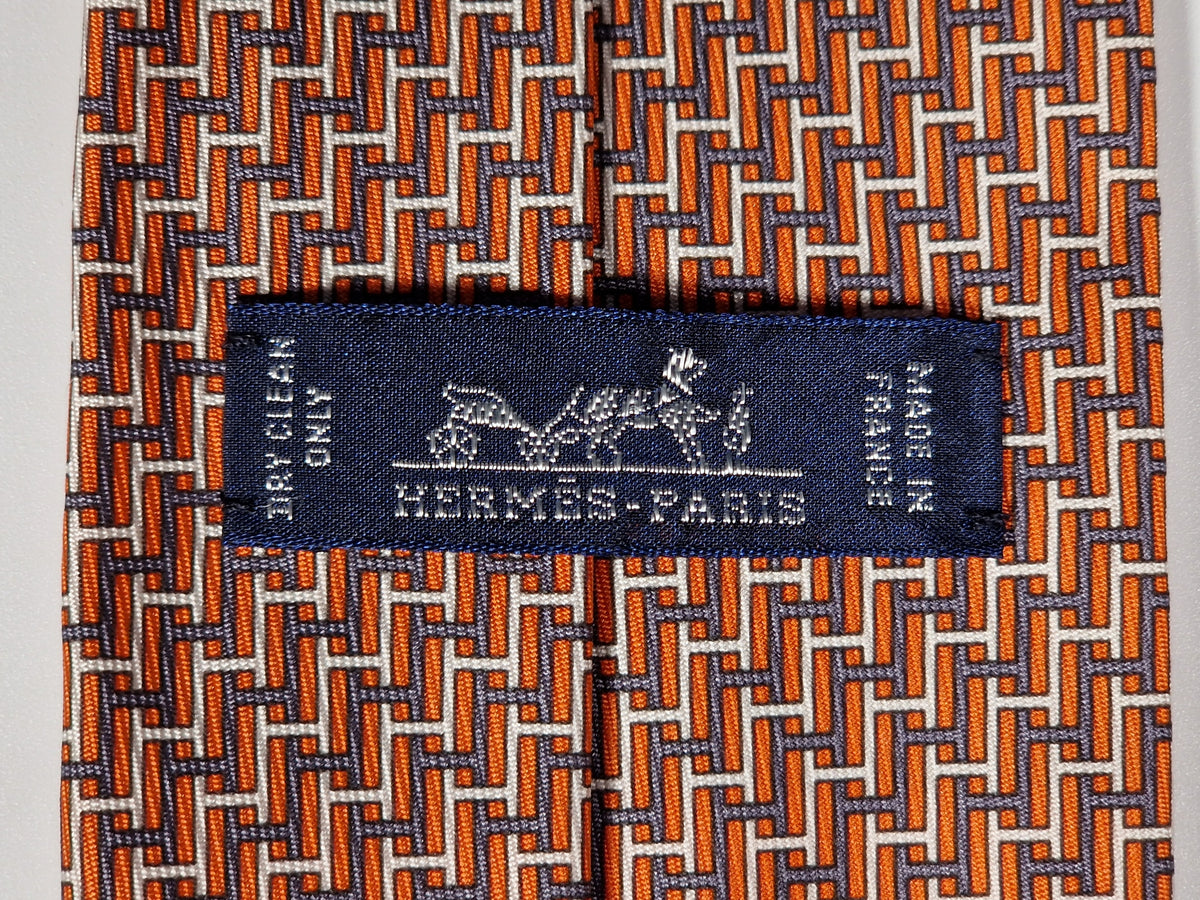 605680 Hermès tie orange H pattern 605680 PA