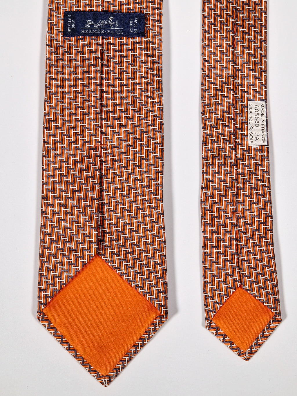 605680 Hermès tie orange H pattern 605680 PA