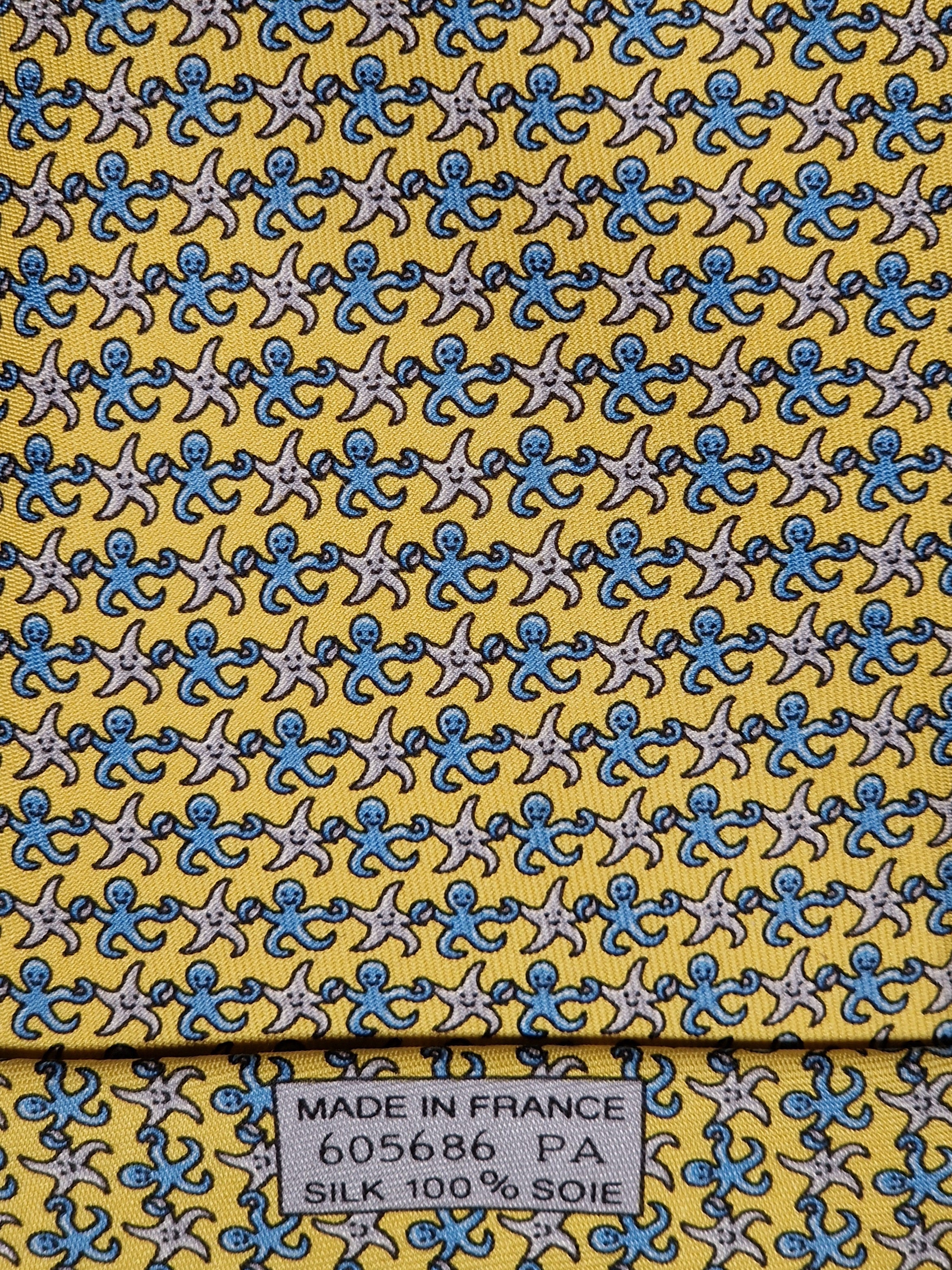 Hermès silk tie yellow octopus and seastar whimsical pattern 605686 PA