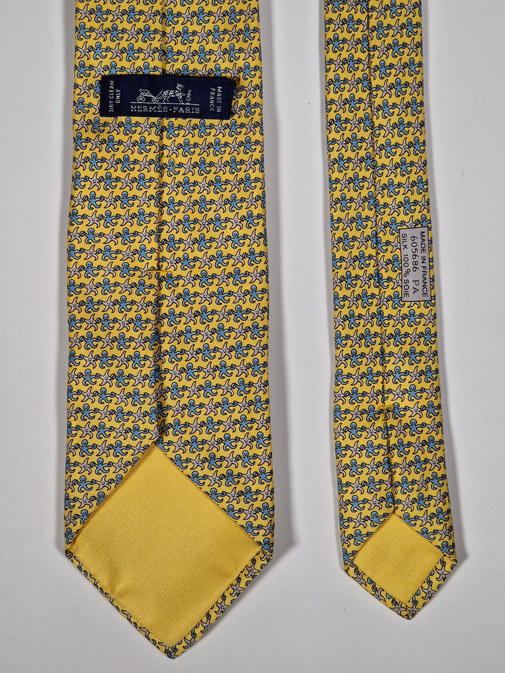 Hermès silk tie yellow octopus and seastar whimsical pattern 605686 PA