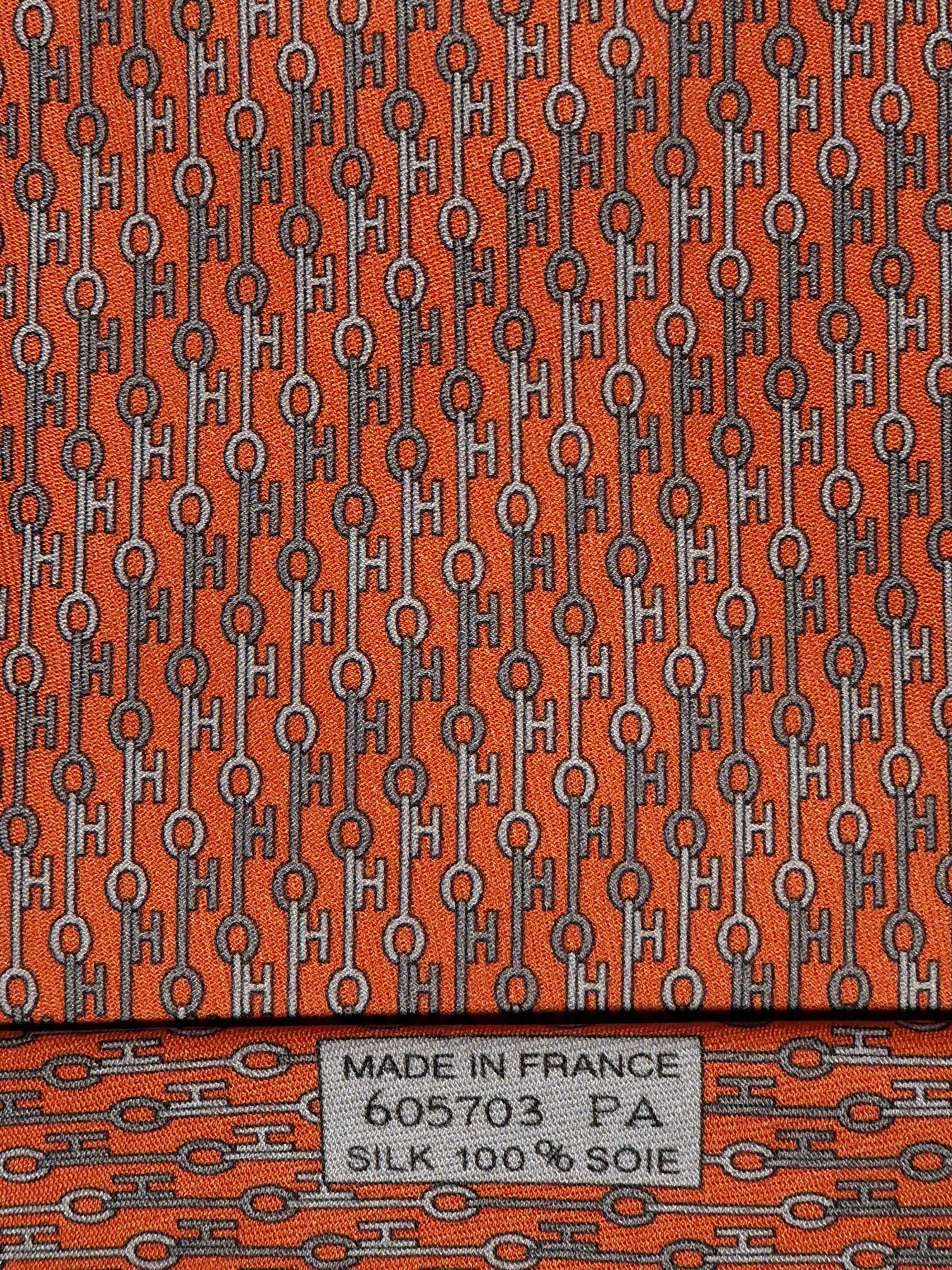 Hermès silk tie orange key pattern "UBS Bank Switzerland" 605703 FA