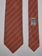 Hermès silk tie orange key pattern "UBS Bank Switzerland" 605703 FA