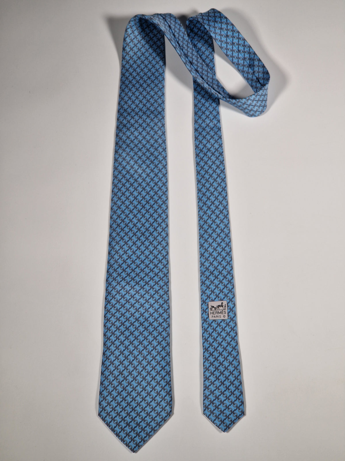 605718 Hermès tie blue equestrin pattern 605718 PA