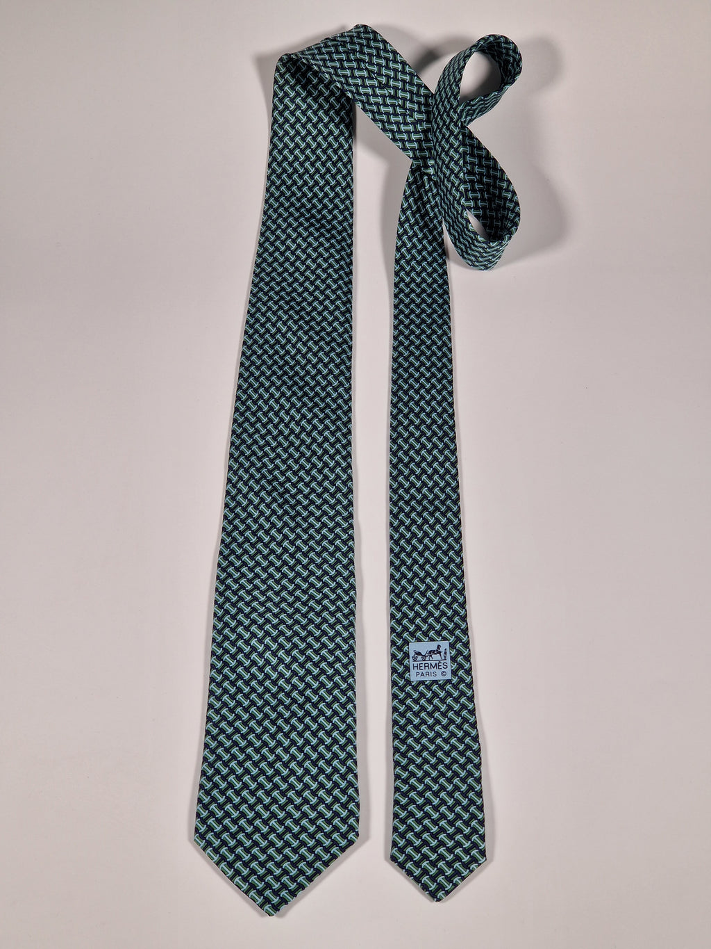 Hermès silk tie Green H pattern 605719 PA