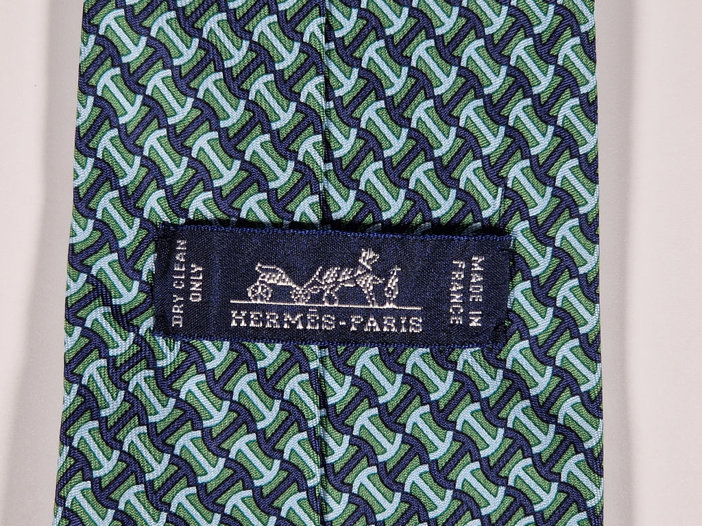 Hermès silk tie Green H pattern 605719 PA