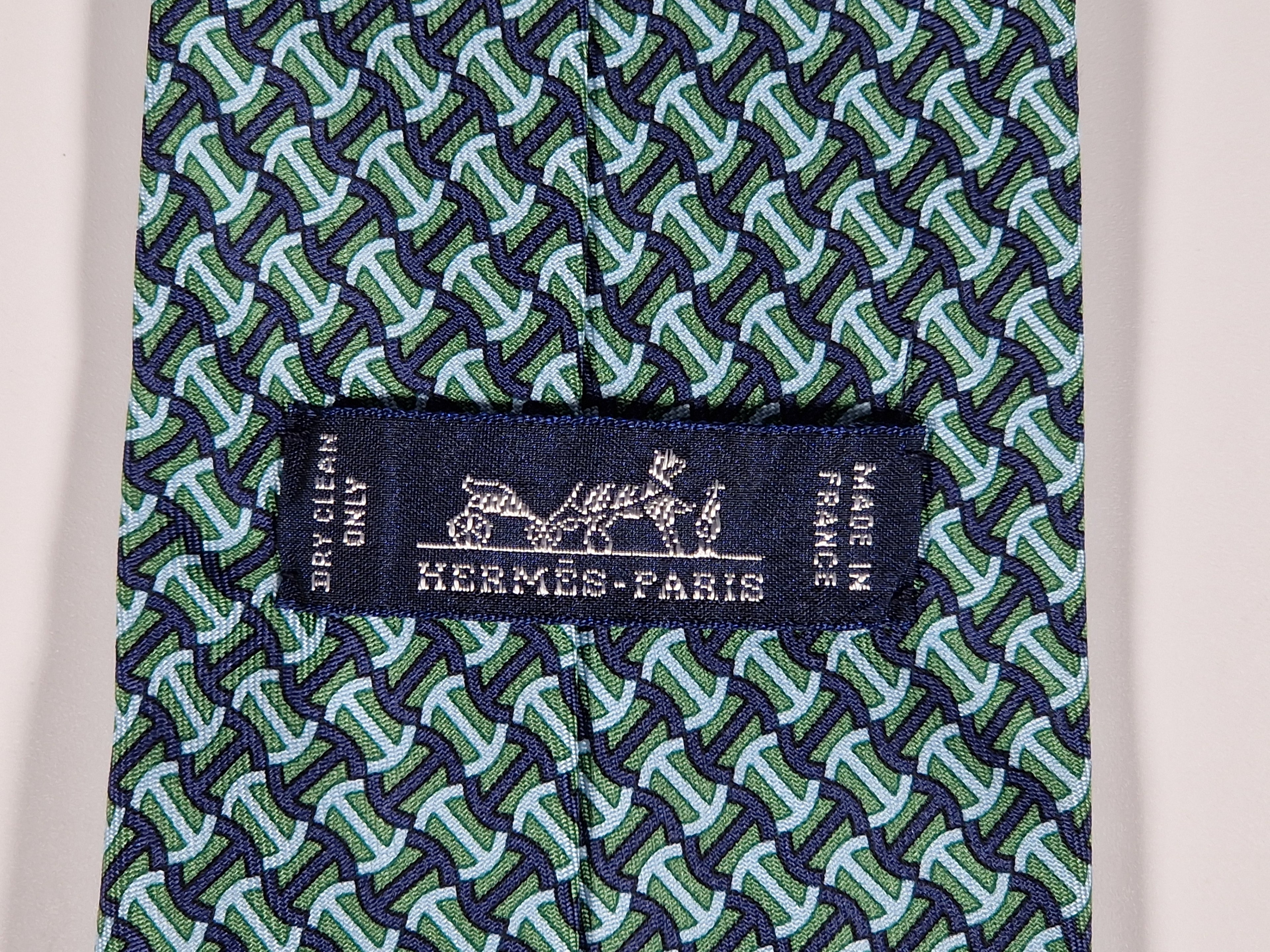 Hermès silk tie Green H pattern 605719 PA