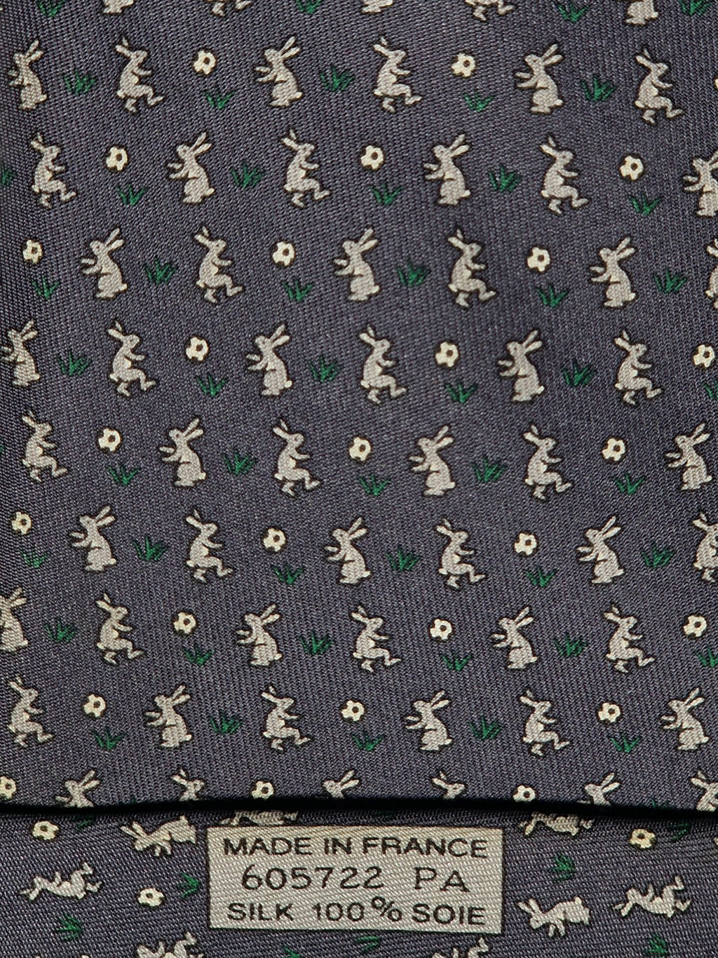 605722 Hermès tie grey whimsical fotball rabbits 605722 PA