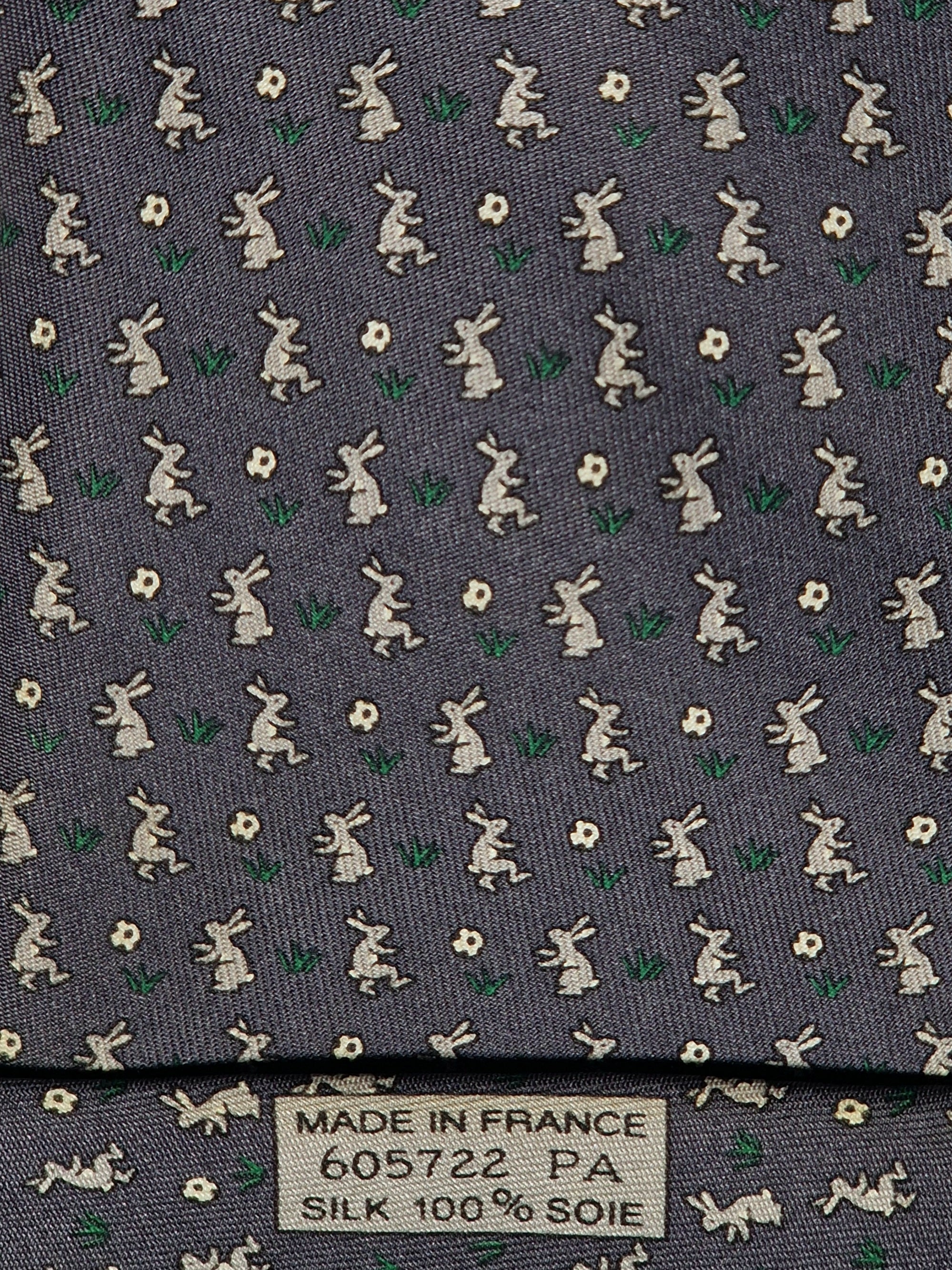 605722 Hermès tie grey whimsical fotball rabbits 605722 PA
