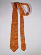 Hermès silk tie orange rabbit playing football 605722 PA