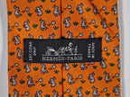 Hermès silk tie orange rabbit playing football 605722 PA