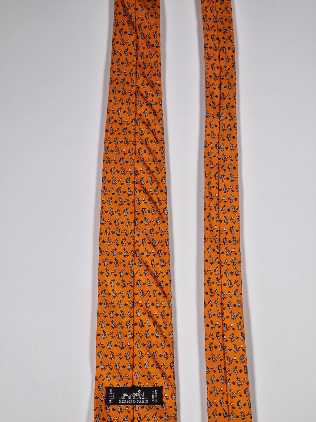 Hermès silk tie orange rabbit playing football 605722 PA