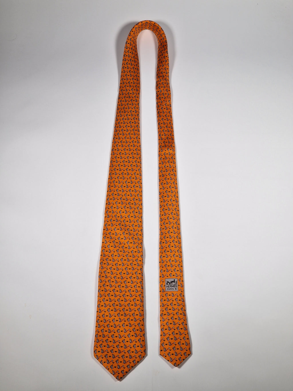Hermès silk tie orange rabbit playing football 605722 PA