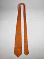 Hermès silk tie orange rabbit playing football 605722 PA