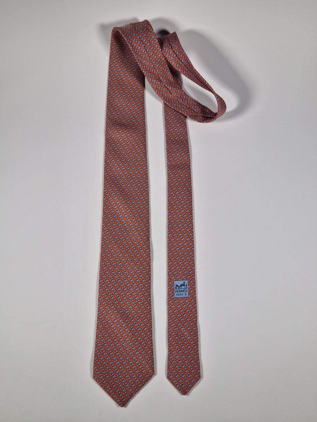 Hermès silk tie orange and blue horses 605723 HA
