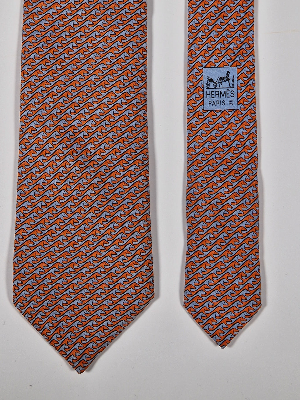 Hermès silk tie orange and blue horses 605723 HA