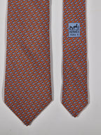 Hermès silk tie orange and blue horses 605723 HA