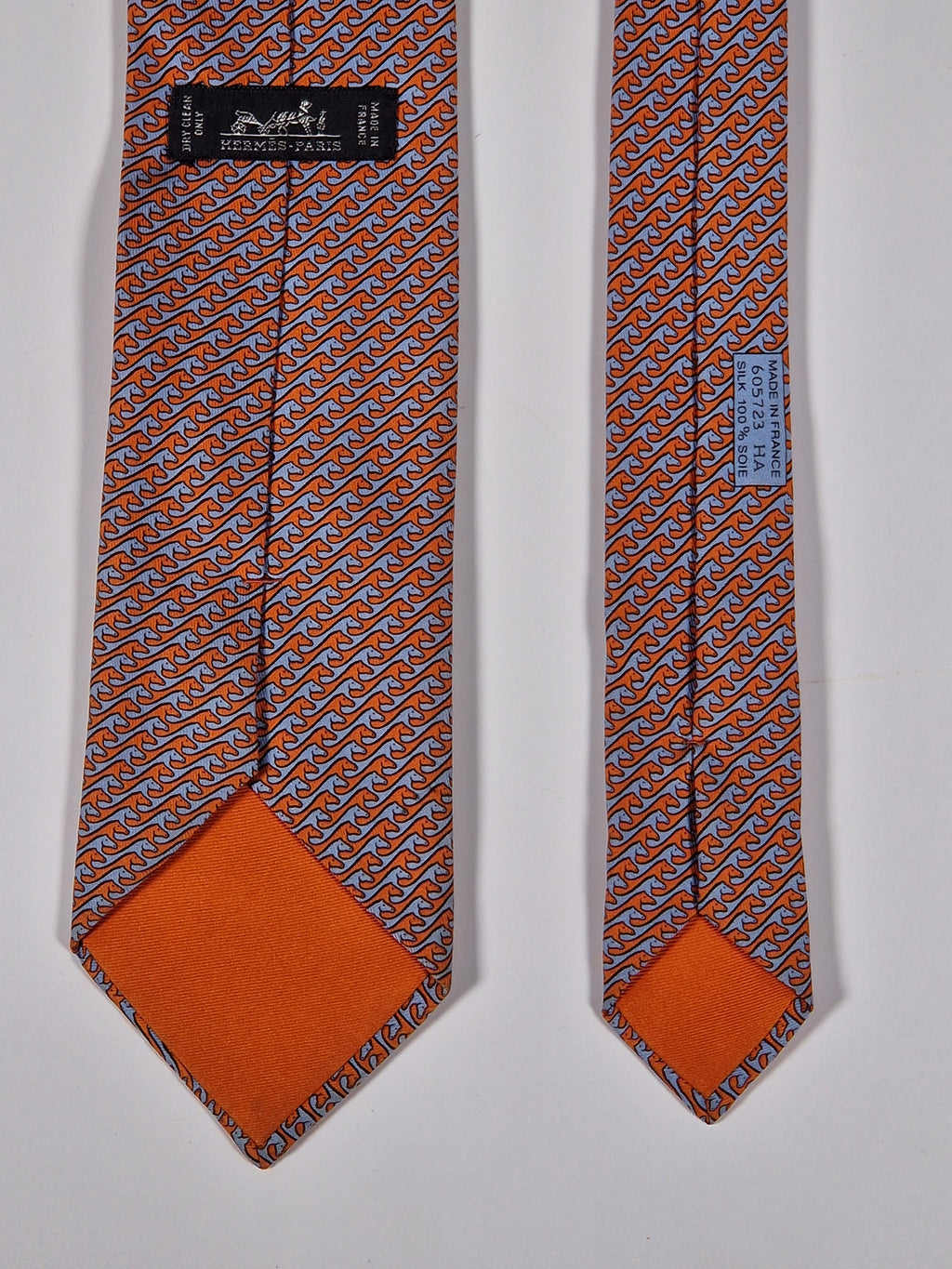 Hermès silk tie orange and blue horses 605723 HA