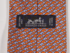 Hermès silk tie orange and blue horses 605723 HA