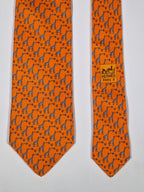 605725 Hermès tie orange Whimsical basket giraffs 605725 PA