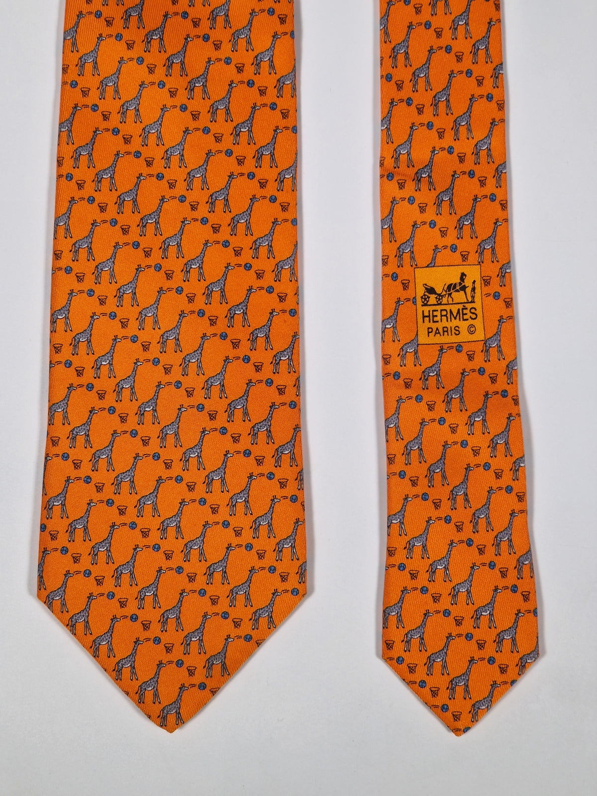 605725 Hermès tie orange Whimsical basket giraffs 605725 PA