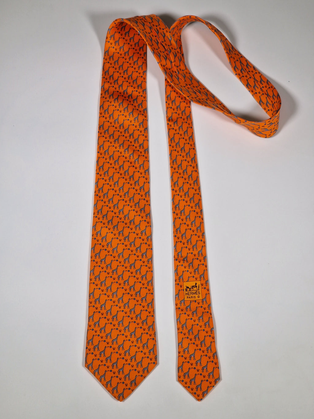 605725 Hermès tie orange Whimsical basket giraffs 605725 PA