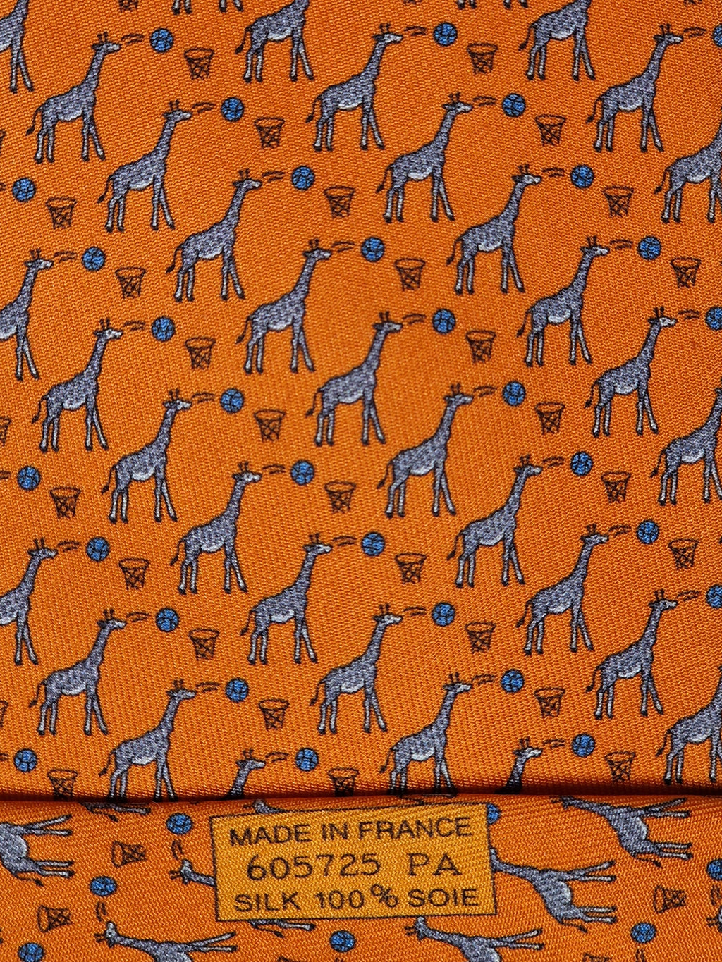605725 Hermès tie orange Whimsical basket giraffs 605725 PA