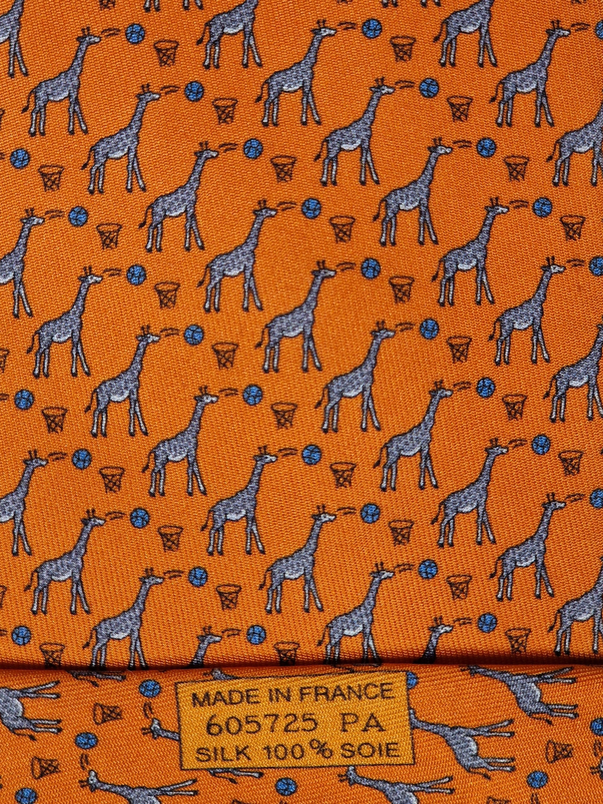 605725 Hermès tie orange Whimsical basket giraffs 605725 PA