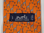 605725 Hermès tie orange Whimsical basket giraffs 605725 PA