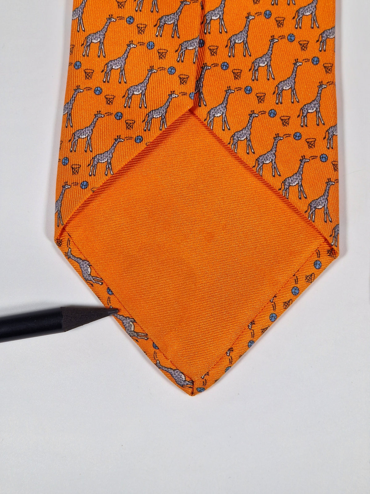 605725 Hermès tie orange Whimsical basket giraffs 605725 PA