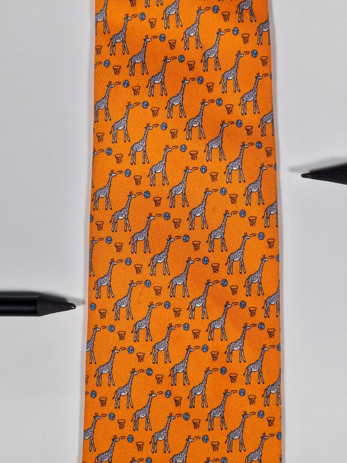 605725 Hermès tie orange Whimsical basket giraffs 605725 PA