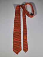 Hermès silk tie orange Jockey on lama equestrian 605726 PA