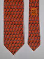 Hermès silk tie orange Jockey on lama equestrian 605726 PA