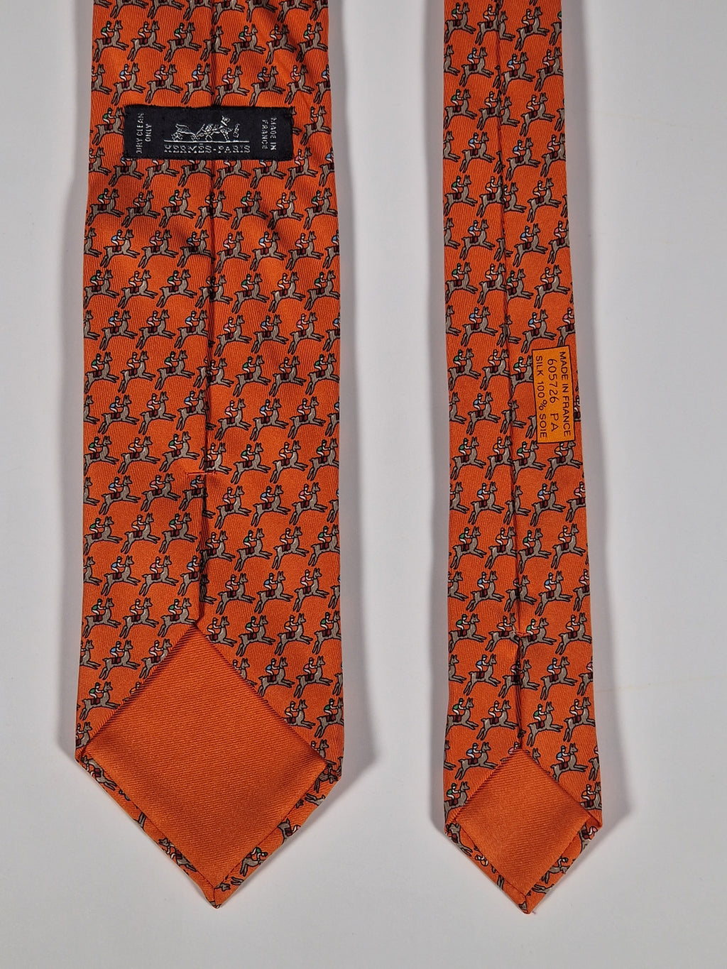 Hermès silk tie orange Jockey on lama equestrian 605726 PA